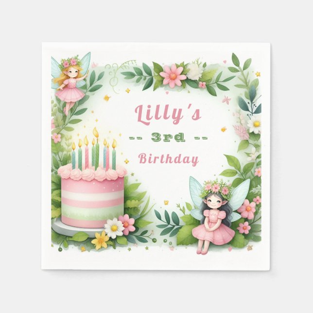 Green Pastel Fairy  Birthday - Napkins (Front)