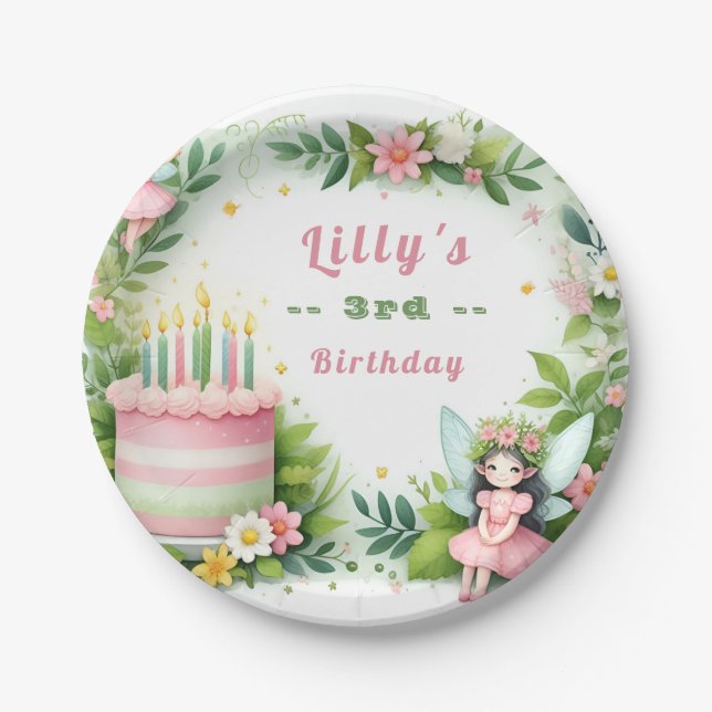Green Pastel Fairy  Birthday - Paper Plates (Front)