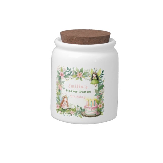 Green Pastel Fairy First Birthday - Candy Jar (Left)