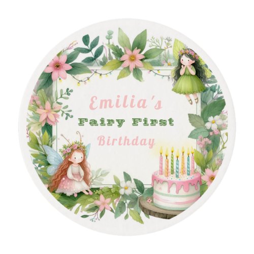 Green Pastel Fairy First Birthday _ Edible Frosting Rounds