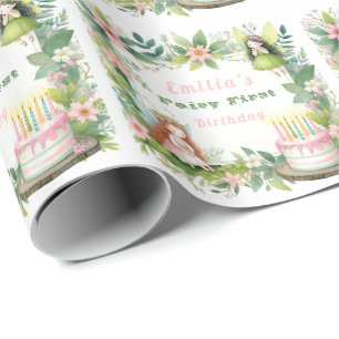 Green Pastel Fairy First Birthday - Wrapping Paper