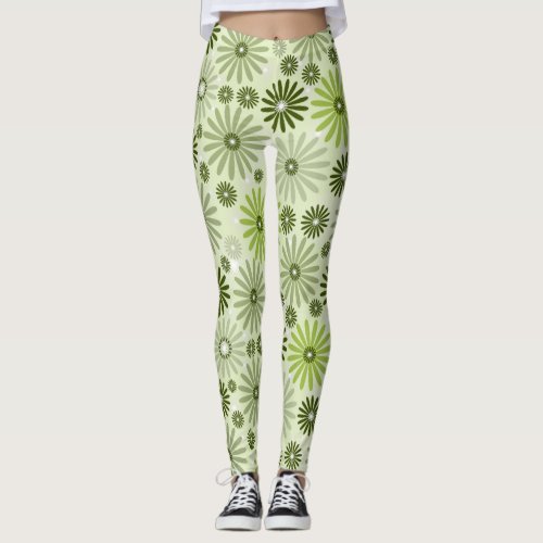 Green pastel floral seamless leggings