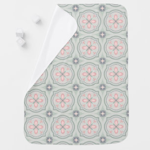 Green Pastel Floral Tiles Baby Blanket