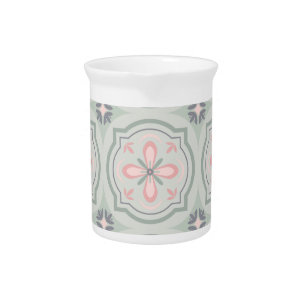 Green Pastel Floral Tiles Beverage Pitcher