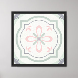 Green Pastel Floral Tiles Canvas Print