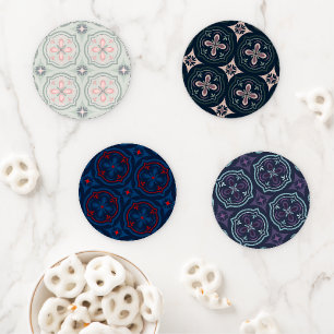 Green Pastel Floral Tiles Coaster Set