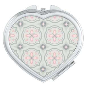 Green Pastel Floral Tiles Compact Mirror