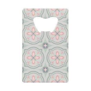 Green Pastel Floral Tiles Credit Card Bottle Opener