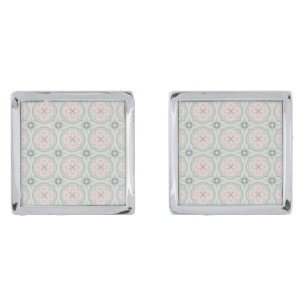 Green Pastel Floral Tiles Cufflinks