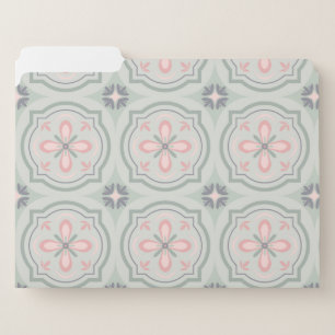 Green Pastel Floral Tiles File Folder