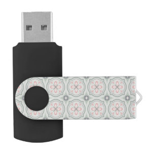 Green Pastel Floral Tiles Flash Drive