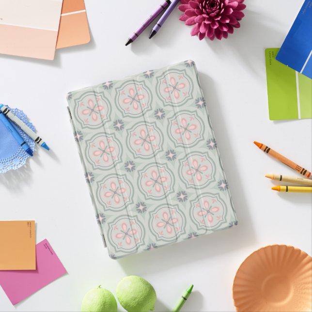 Green Pastel Floral Tiles iPad Smart Cover (In Situ)