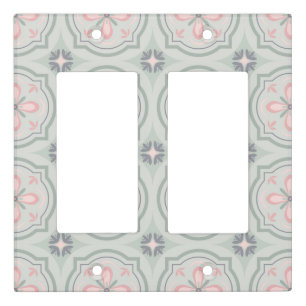 Green Pastel Floral Tiles Light Switch Cover