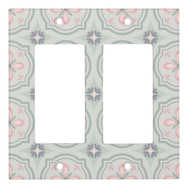 Green Pastel Floral Tiles Light Switch Cover (Front)