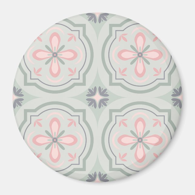 Green Pastel Floral Tiles Magnet (Front)