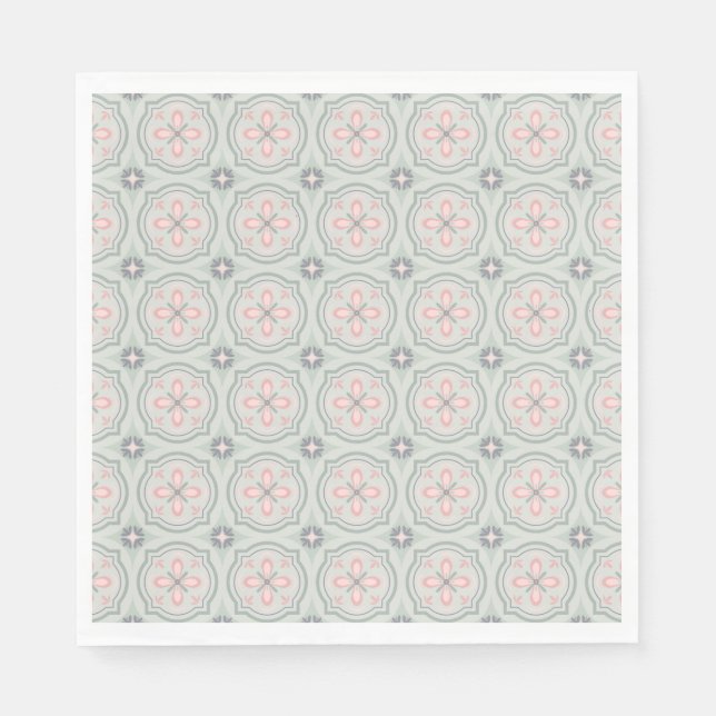 Green Pastel Floral Tiles Napkins (Front)