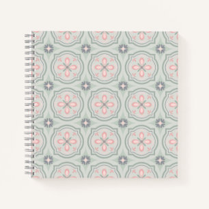 Green Pastel Floral Tiles Notebook