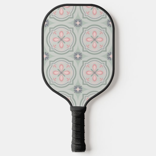 Green Pastel Floral Tiles Pickleball Paddle (Front)