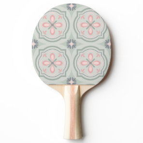 Green Pastel Floral Tiles Ping Pong Paddle