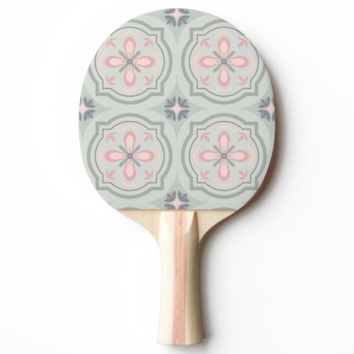 Green Pastel Floral Tiles Ping Pong Paddle