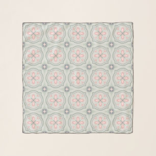 Green Pastel Floral Tiles Scarf