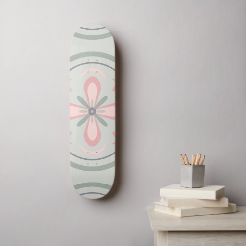 Green Pastel Floral Tiles Skateboard
