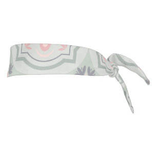 Green Pastel Floral Tiles Tie Headband