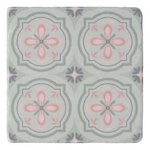 Green Pastel Floral Tiles Trivet
