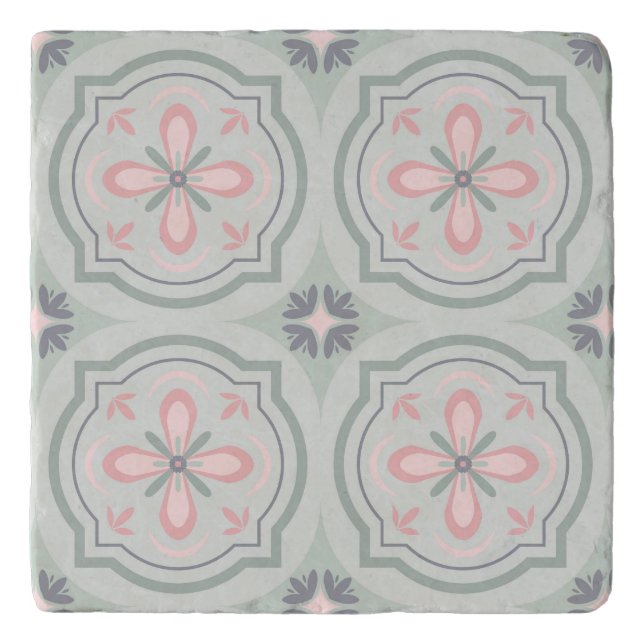 Green Pastel Floral Tiles Trivet (Front)