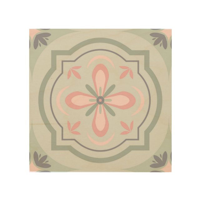Green Pastel Floral Tiles Wood Wall Art (Front)