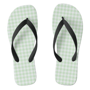 Green Pastel Gingham Flip Flops, Adult Wide Strap Flip Flops