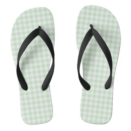 Green Pastel Gingham Flip Flops Adult Wide Strap Flip Flops