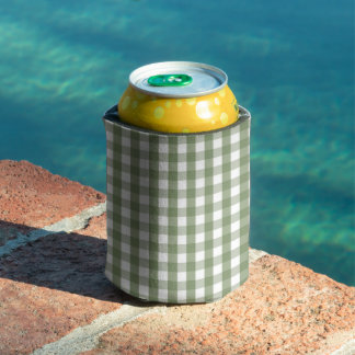 Green Pastel Gingham Pattern Grandmillenial Can Cooler