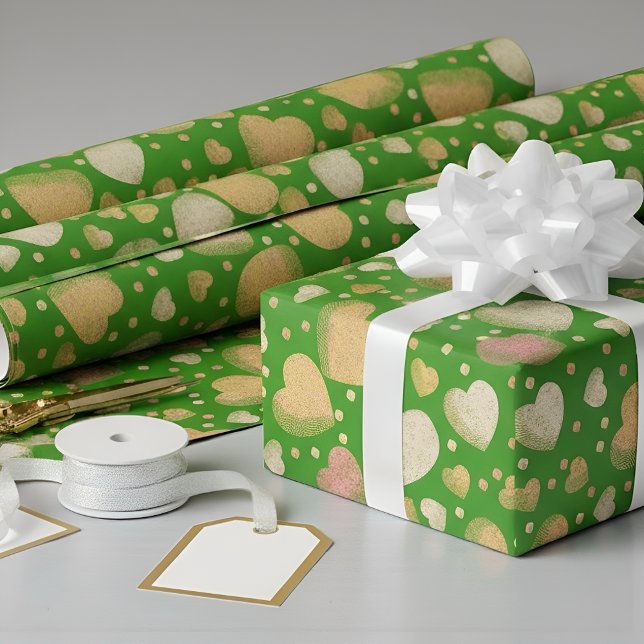 Green Pastel Hearts Pattern  Wrapping Paper (Creator Uploaded)