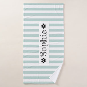 Green Pastel Stripes Personalized Dog Cat Pet Bath Towel