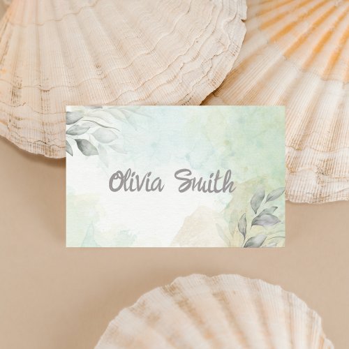 Green Pastel Watercolor Floral Business Card