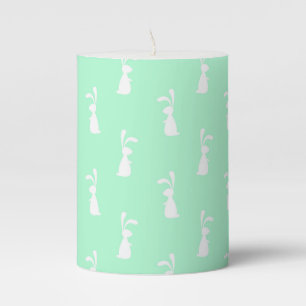 Green Pastel White Rabbit Ears Cute Easter Spring Pillar Candle