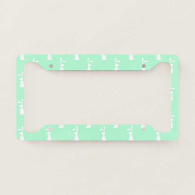 Green Pastel White Rabbit  Easter Spring Season License Plate Frame (Front)