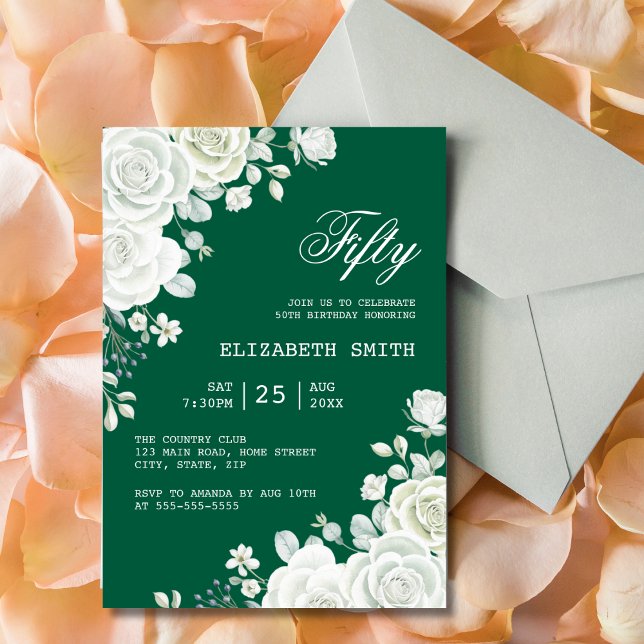 Green Pastel White Rose Floral Birthday Invitation (Creator Uploaded)
