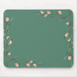 Green pastel with pink flowers mouse pad
