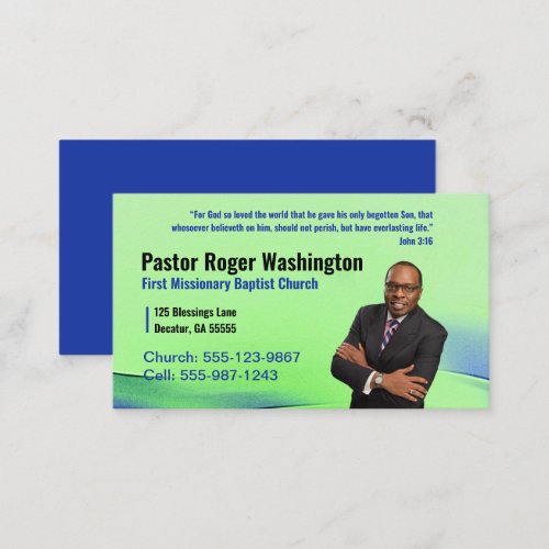 Green Pastor or Deacon Photo Church Business Card