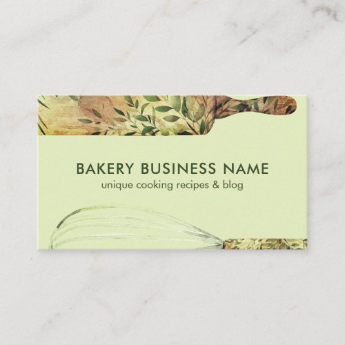 Green Pastry Chef Catering Cake Maker Rolling Pin Business Card