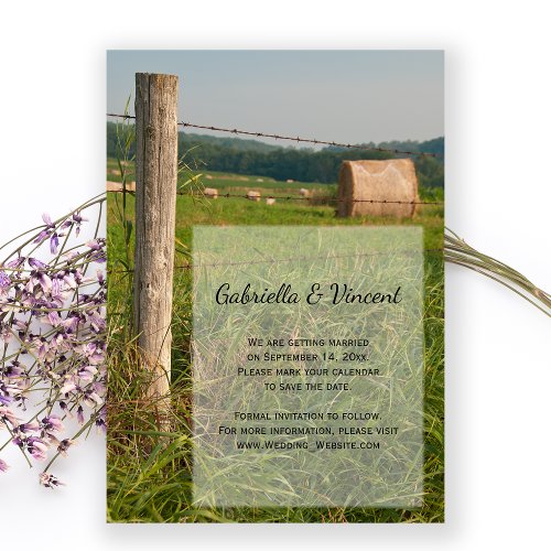Green Pastures Country Ranch Wedding Save the Date Invitation