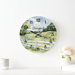 Green Pastures Ranch Horses Large Clock