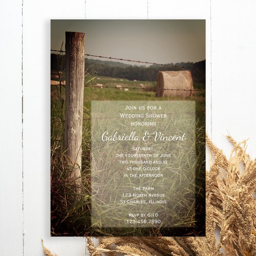 Green Pastures Rural Country Farm Wedding Shower  Invitation