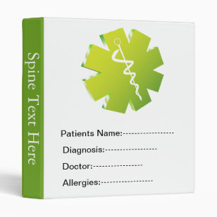 green patient's medical record book 3 ring binder