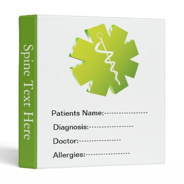 green patient's medical record book 3 ring binder