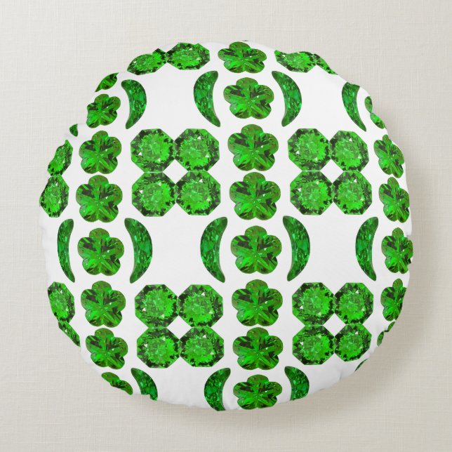 Green Pattern Emerald Round Pillow (Front)