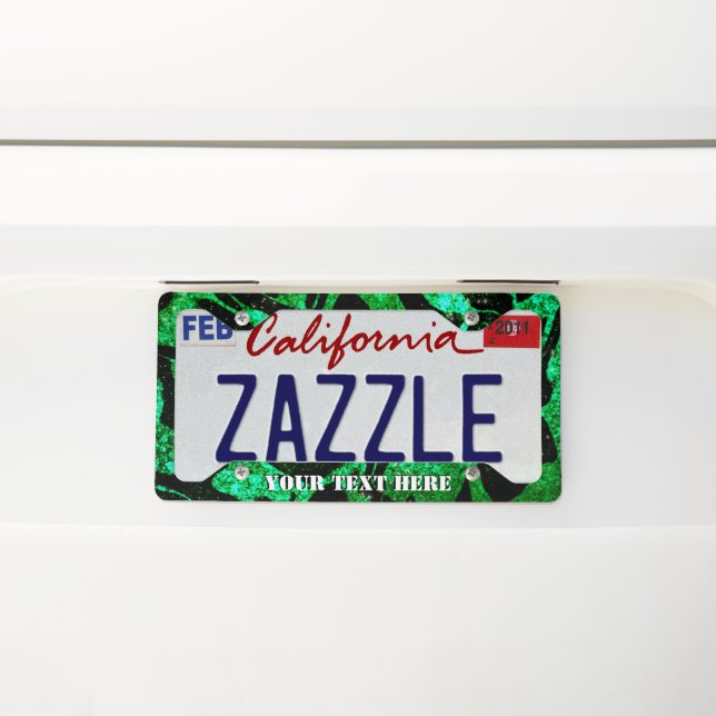 Green pattern  faux glitter with custom text license plate frame (On Car)