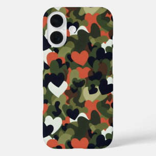 Green Pattern Heart Camouflage iPhone 16 Case